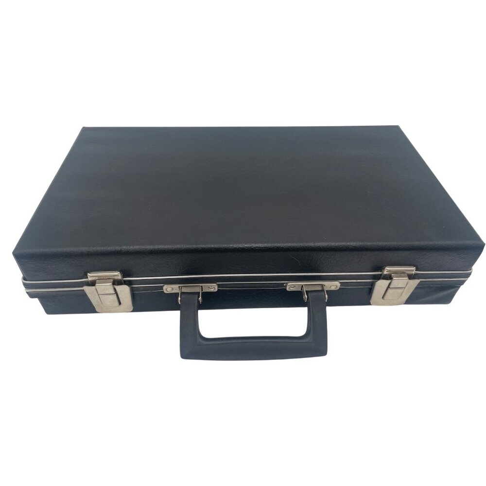 Black Leatherette Snap Lock Carrying Case For Cassettes Velvet Dividers